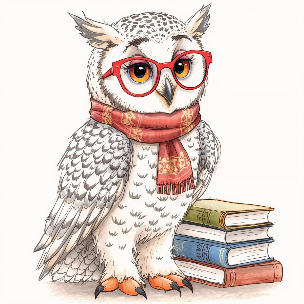 KIM-Eule Maskottchen mit roter Brille